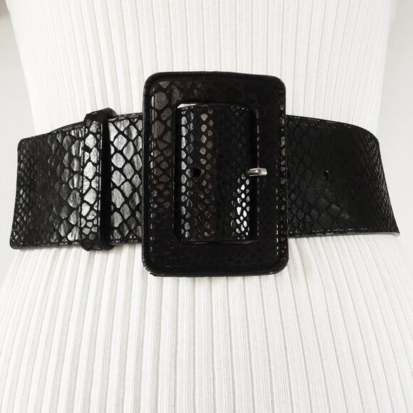 BCBGMaxazria Vintage Wide Black Snake Embossed Faux Leather Belt Size Small main image 4